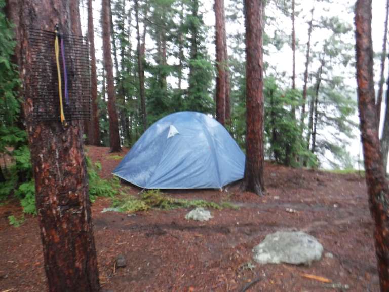 Wet tent on Lake Lavieille