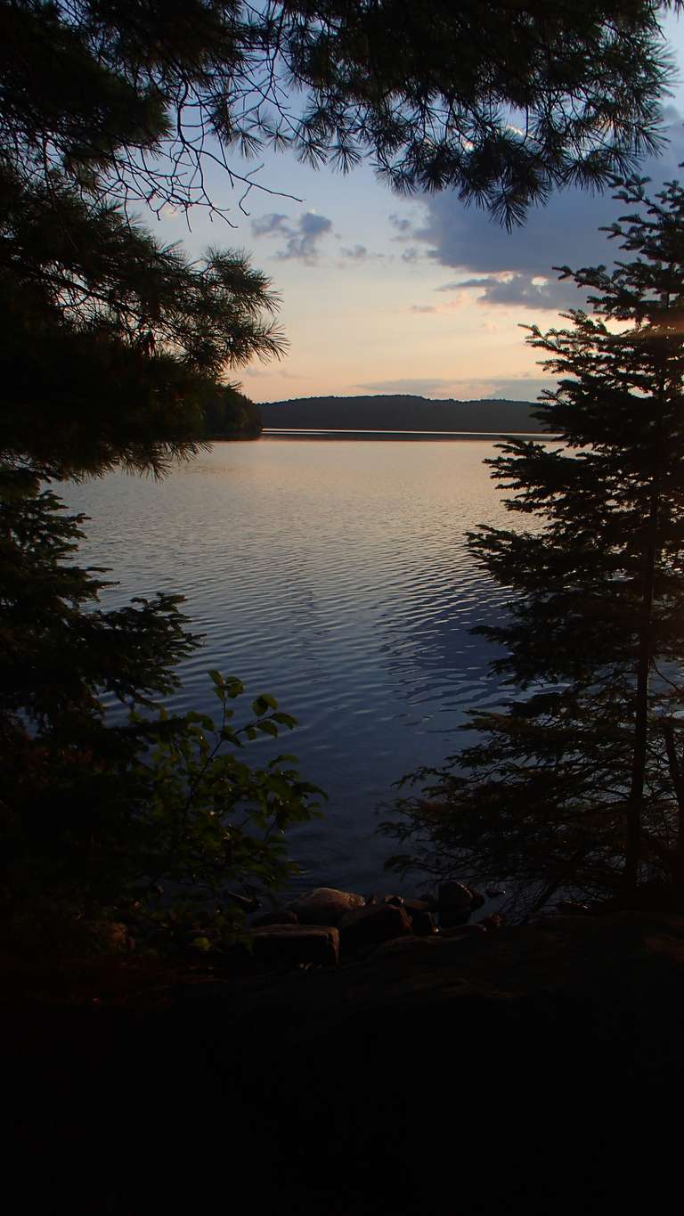 Sun setting on Happy Isle Lake