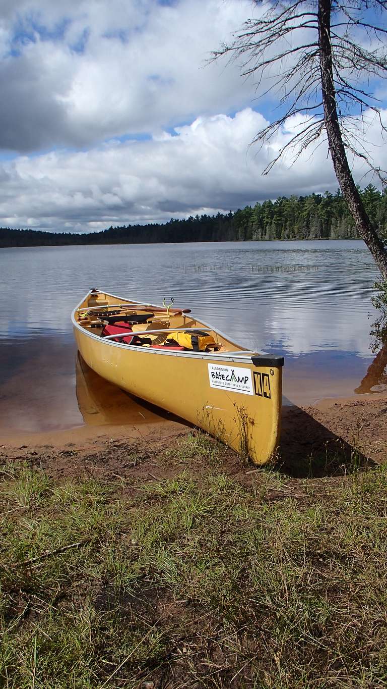 Canoe, prepared to be carried over a portage